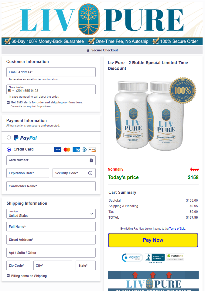 LIV PURE CHECKOUT PAGE